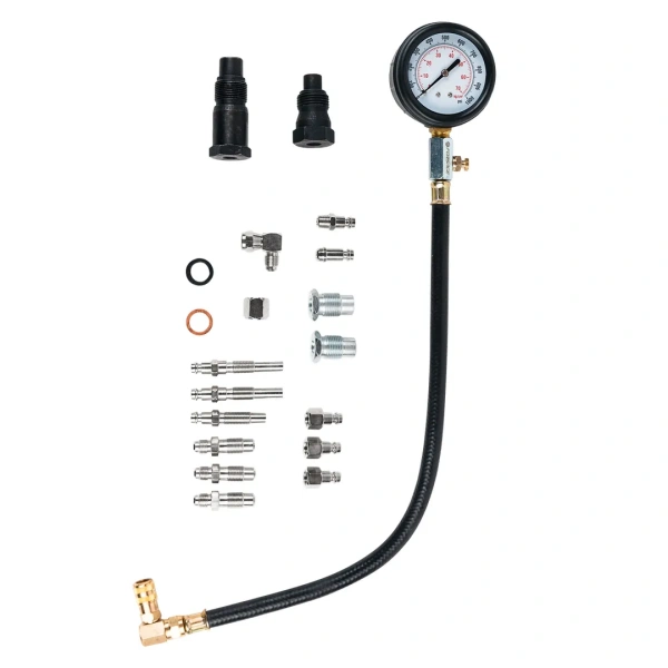 Тестер компрессии дизельного двигателя19пр. (М18х1.5мм, М24х2.0мм, М24х1.5мм, М10х1.0х68мм, М10х1.25х54мм, М10х1.25х68мм,М12х1.25х45мм)в кейсе Premium