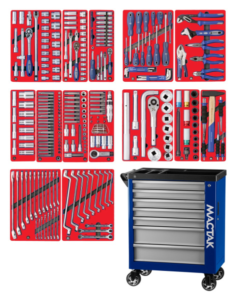 Набор инструментов "ПРОФИ" в синей тележке МАСТАК 50-07299B (299 предметов)