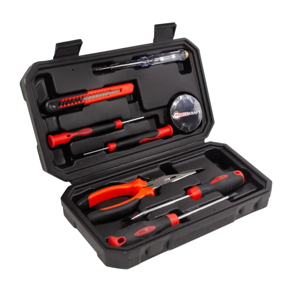 Набор инструментов 9пр.(отвертки:SL6мм,3мм,РН:0,2,утконосы,нож,индикатор.-я отвертка,изолента)