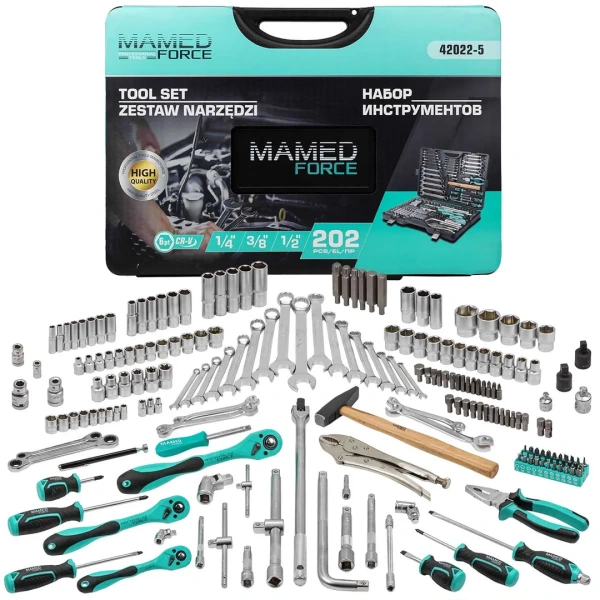 Набор инструментов 202пр. 1/4'', 3/8'', 1/2''(6гр.)