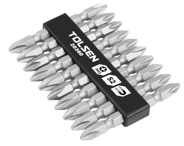 Набор вставок (бит) торцевых 1/4" PH2 х PH2, 65 мм двухсторонних 10 предметов TOLSEN TT20360