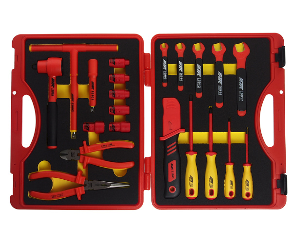 Набор инструментов слесарно-монтажный изолированных в кейсе JTC I017 (22 предмета, 3/8", 10-24 мм)