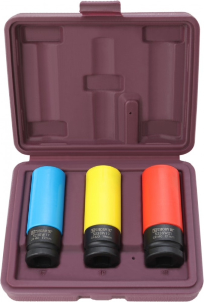 Набор головок торцевых ударных глубоких для легкосплавных колесных дисков Thorvik S23SW3S (1/2"DR, 17,19,21 мм, 3 предмета)