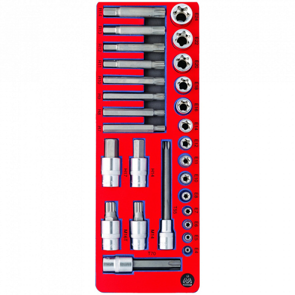 Набор торцевых насадок и головок TORX, ложемент, 28 предметов МАСТАК 5-03428