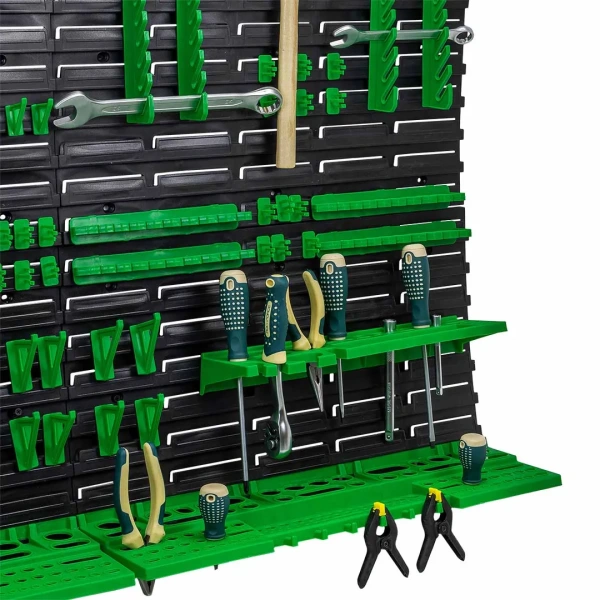 Настенный пластиковый стеллаж-стенд для инструментов 78х115,2см (полки для ключей и инструментов 4шт, крючки 24шт, держатели для ключей 6шт)