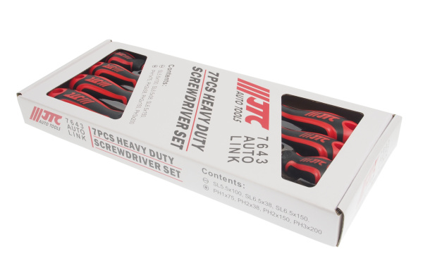 Набор отверток усиленных JTC 7643 (SL5.5x100, SL6.5x38, SL6.5x150, PH1x75, PH2x38,150 PH3x200, 7 предметов)