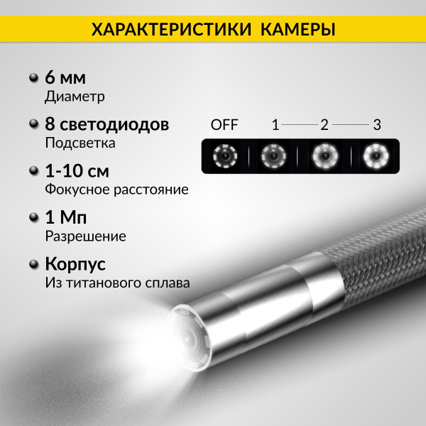 Видеоэндоскоп управляемый iCartool IC-VC106AW (экран 4.5", 1 Мп, 1280х720, 1 м, 6 мм зонд, всесторонняя артикуляция)