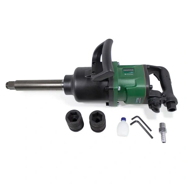 Пневмогайковерт ударный с длинным валом,реверсом и регулировкой усилия 1''+головки 32,33мм(3100Hм,3600об/мин,6.3bar,420 л/мин,16.3кг)