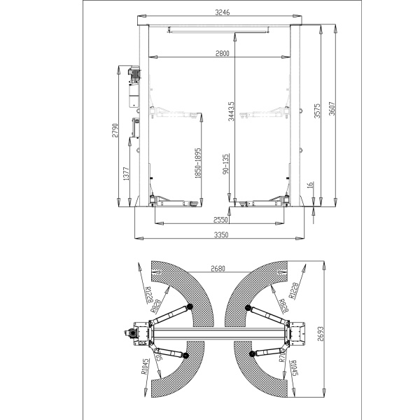 Автоподъемник двухстоечный ROSSVIK V2-4LB/380В (V2-4LB г/п 4.0 т, 380 В)