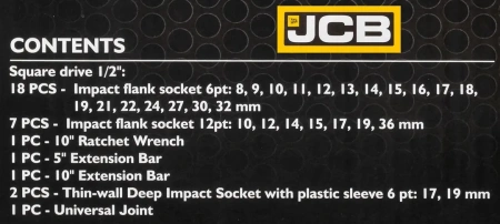 Набор инструментов ударных 32пр.1/2''( 6-гр: 8-32мм, 12гр: 10,12,14,15,17,19,36мм, Cr-Mo)
