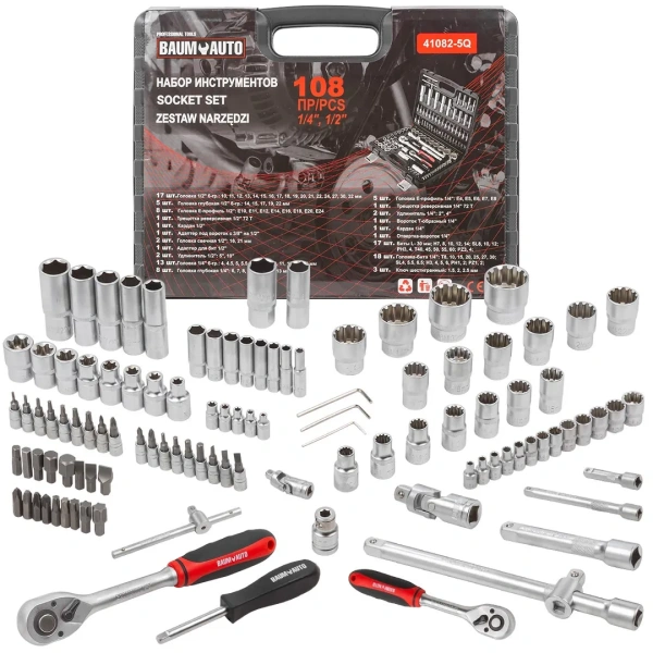 Набор инструментов 108пр.1/4''&1/2''(универс.профиль) (4-32мм)