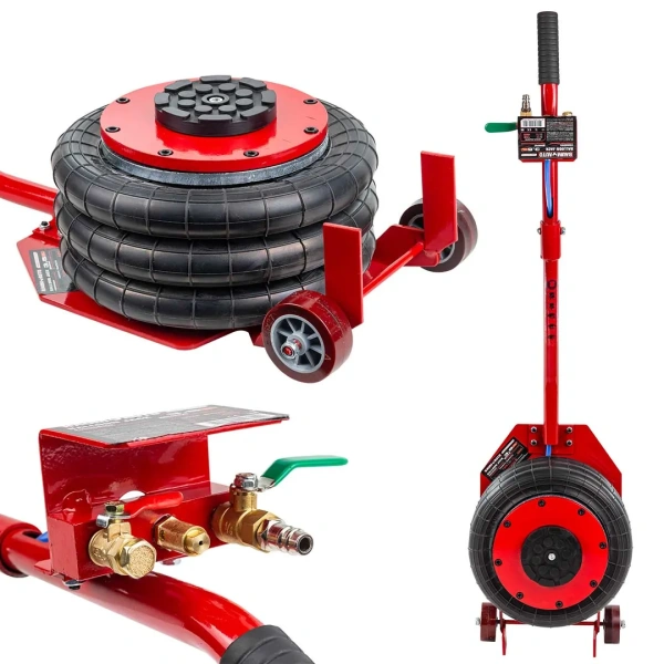 Домкрат подкатной пневматический 3,5т(6-12bar, h min 135мм, h max 420мм, 3 подушки, Ø270мм)