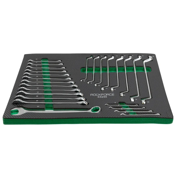 Набор ключей комбинированных и накидных отогнутых на 75° 25пр. (6-21,24мм, 6х7-20х22мм), в ложементе