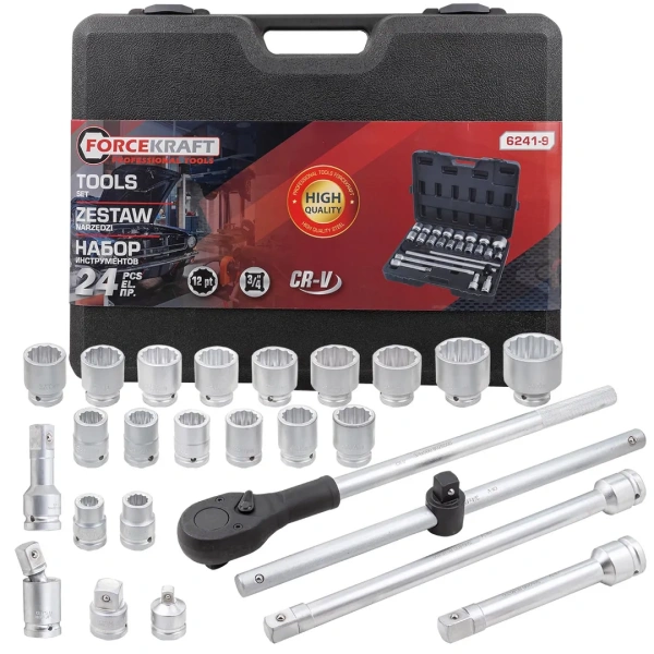 Набор инструментов 24пр. 3/4''12гр.(17,19,21,22,24,27,30,32,33,34,35,36,38,41,46,50), в кейсе