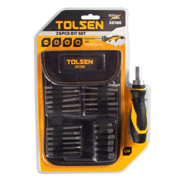 Набор вставок (бит) 1/4" PH, PZ, Hex, Torx, Slotted 26 предметов TOLSEN TT20186