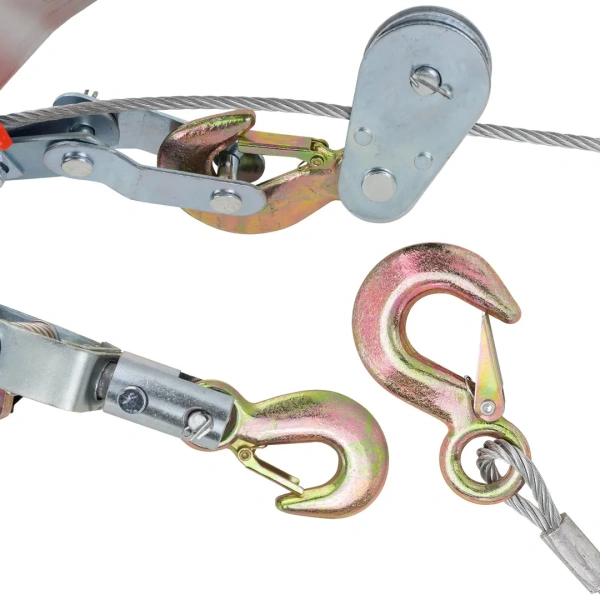 Лебедка рычажная тяговая с дополнительным спусковым механизмом, 4т (двойное зубч. колесо, диаметр троса-5мм, длина троса- 1.75/3.5м)