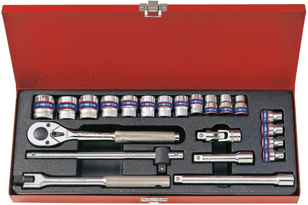 Набор торцевых головок с принадлежностями 3/8", шестигранные, 6-22 мм, 22 предмета KING TONY 3523MR