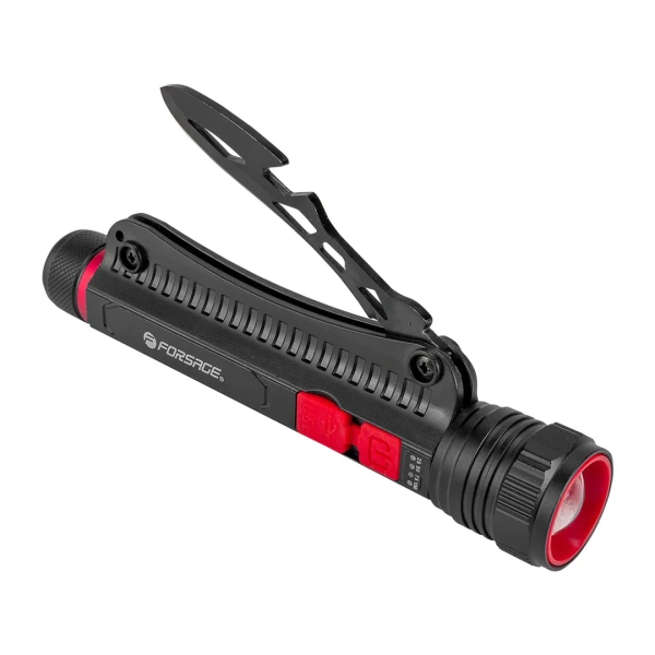 Фонарь светодиодный аккумуляторный с складным ножиком 80мм и аварийным молотком (3 режима работы,1200мАч,250Лм,время раб.2-3ч,время зар.3-4ч,IPX5)