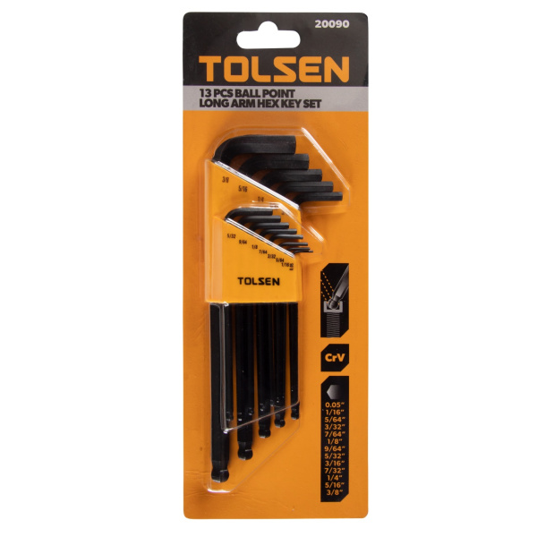 Набор Г-образных шестигранников 0,05"-3/8" дюймовые с шаровым окончанием 13 предметов TOLSEN TT20090