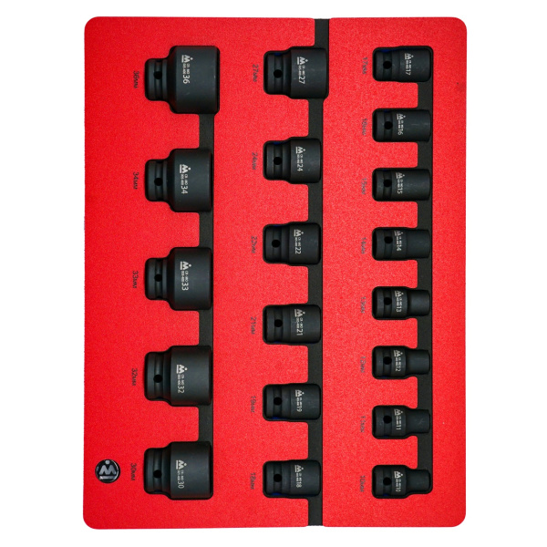 Набор ударных торцевых головок шестигранных МАСТАК 5-054019 (1/2", 10-36 мм, ложемент, 19 предметов)