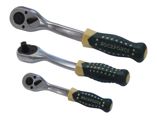 Трещотка реверсивная усиленная изогнутая с резиновой ручкой 1/2''(72зуб.)