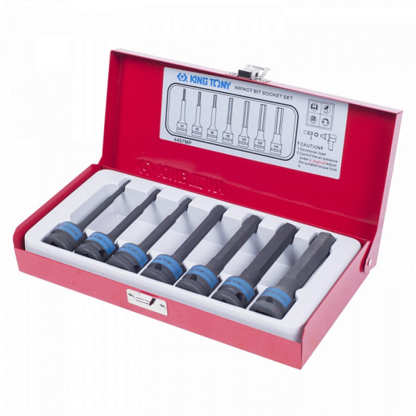 Набор ударных торцевых насадок KING TONY 4457MP, 1/2", HEX, 4-14 мм, L = 100 мм, 7 предметов