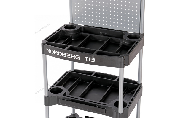 Тележка инструментальная с 3 пластиковыми полками и перфорацией T13