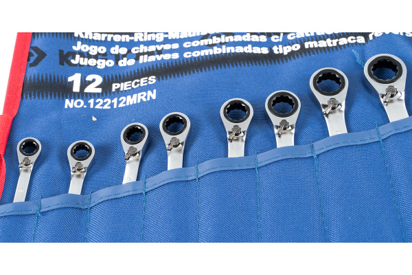 Набор комбинированных трещоточных ключей, 8-24 мм, чехол из теторона, 12 предметов KING TONY 12212MRN