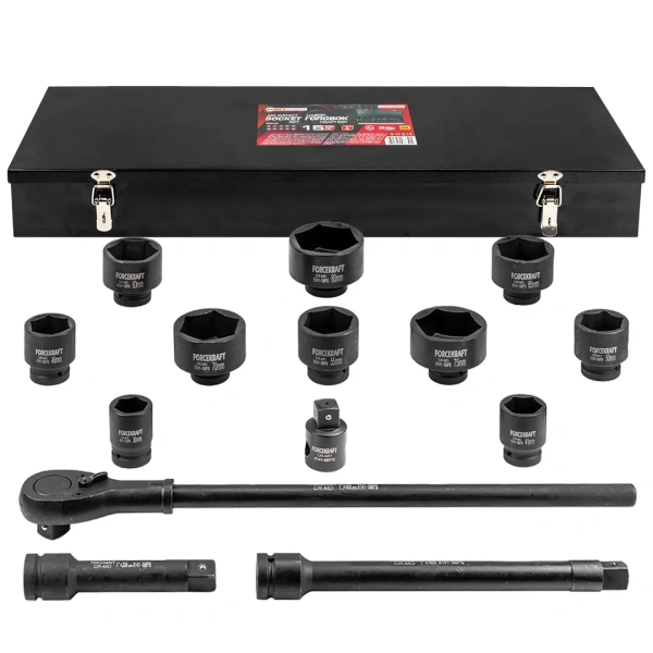 Набор инструментов ударных,15пр. 1''6гр.(36,41,46,50,55,60,65,70,75,80мм),в метал. кейсе