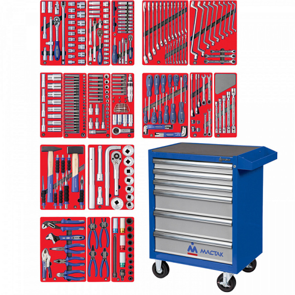 Инструментальная тележка с набором инструментов "ЭКСПЕРТ" 323 предмета МАСТАК 52-06323B