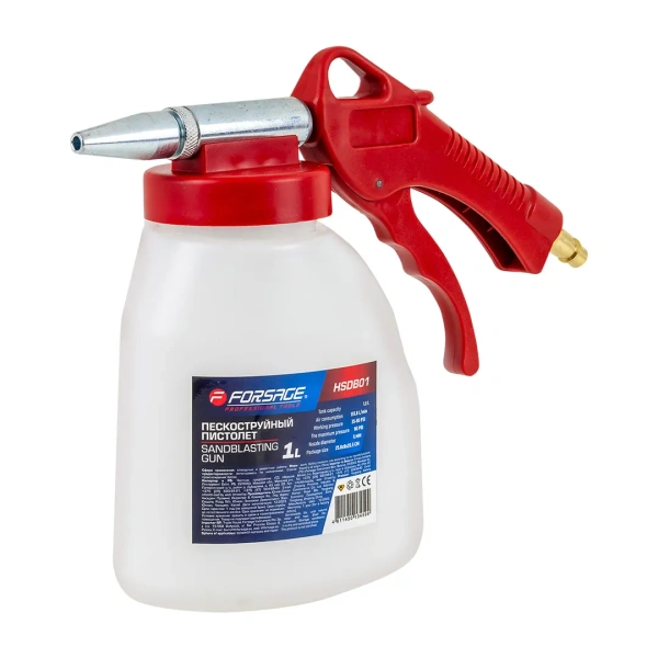 Пистолет пескоструйный с емкостью (бак 1л, расход воздуха 155,8л/мин, рабоч. давление 2,5-6 бар, сопло 5мм)