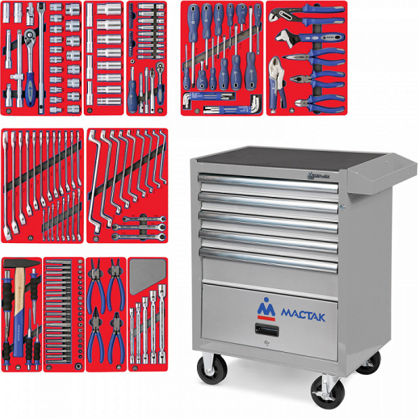 Инструментальная тележка с набором инструментов МАСТАК "МАСТЕР" 52-05205G, 205 предметов