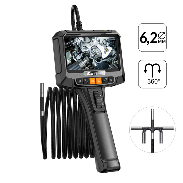 Видеоэндоскоп управляемый, экран 5", 2Мп, 1920x1080, 1м, 6.2мм, 360° iCartool IC-VC8052W