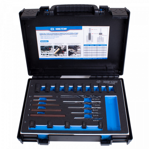 Набор для извлечения поврежденного крепежа 5-14 мм, 25 предметов KING TONY 11225SQE