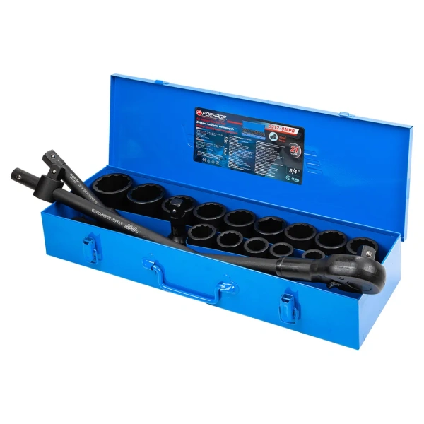 Набор инструментов ударных 3/4'', 12гр, 21пр(17,19,21,22,24,27,30,32,34,35,36,36-6гр,38,41,46,50мм), в металл.кейсе