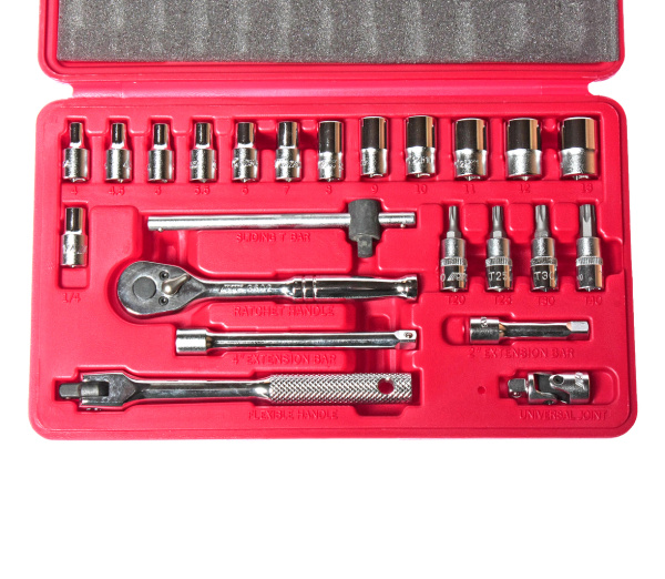 Набор головок торцевых и насадок  6-ти гранных JTC H223B (1/4", 4-13 мм,Т20-Т40, 23 предмета в кейсе)