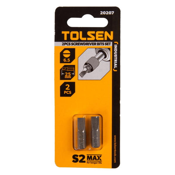 Набор вставок (бит) торцевых 1/4" Slotted 6,5х1,2 мм 25 мм 2 предмета TOLSEN TT20207