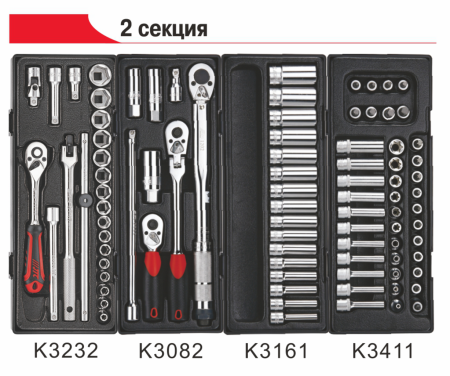 Тележка инструментальная JTC 3931 с набором инструментов JTC 5639, 578 (9 секций, 578 предметов)