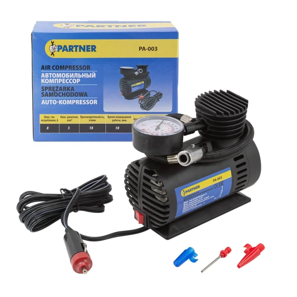 Компрессор автомобильный PA-003 ''PARTNER''(18л/мин, 8А) 12V