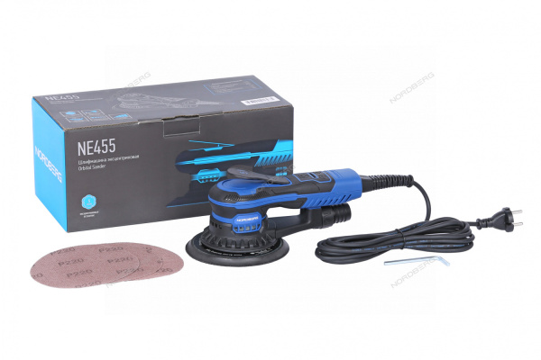 Шлифмашина эксцентриковая NORDBERG NE455 (5 мм, диск 150 мм, 4000-10000 об/мин, 350 Вт)