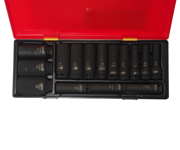 Набор головок торцевых 1/2" 12-гранных 10-32мм ударных глубоких 15 предметов в кейсе JTC-K4153
