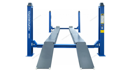 Подъемник четырехстоечный NORDBERG 4450_MB(M2), 5 т, с ручной траверсой 2 т N423, для сход-развала, мех. снятие, синий