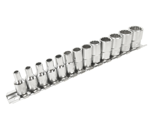 Набор головок торцевых 12-ти гранных JTC T213M (1/4", 04-14 мм, L=25 мм, 13 предметов)