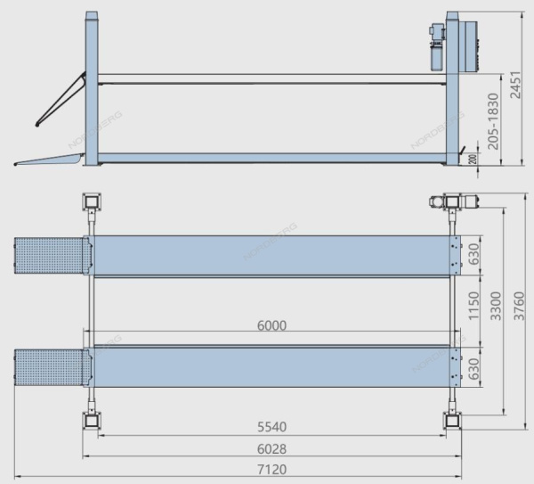 Подъемник четырехстоечный NORDBERG 4465 (г/п 6,5 тонны, для слесарных работ)