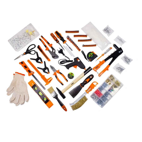 Набор инструментов 1372пр.1/4''(6-гр.) (5-13мм, шарнирно-губцевый,биты,молоток,рулетка,уровень,клеевой пистолет,расходник)