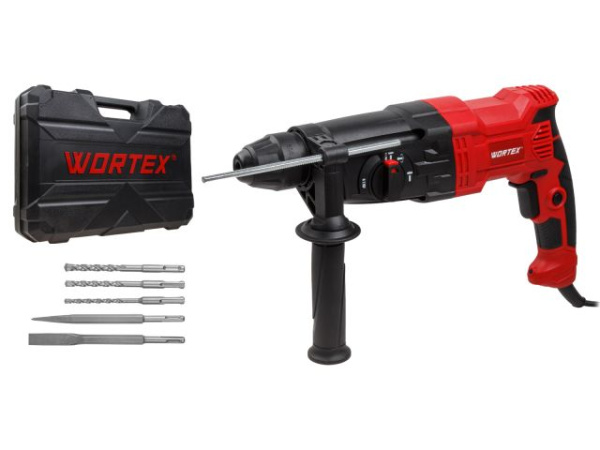 Перфоратор WORTEX RH 2621 в чем. + (2 зубила, 3 сверла) 800 Вт, 2.6 Дж, 3 реж., SDS-plus, Vario-Lock