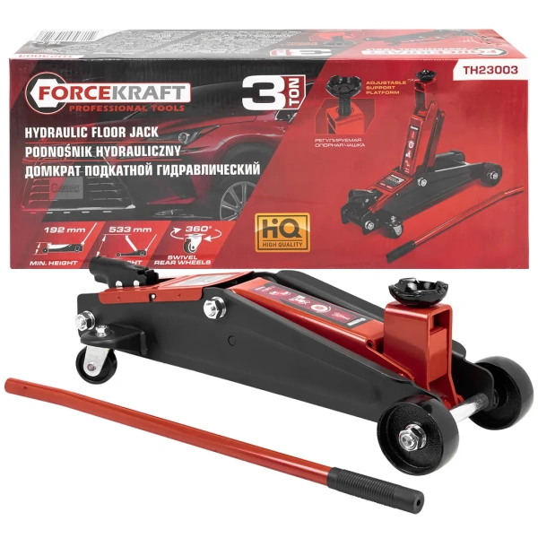 Домкрат подкатной гидравлический 3т с фиксацией (h min 192мм, h max 533мм)