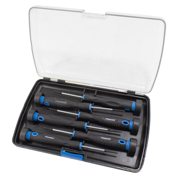 Набор отверток ювелирных 6пр. (SL: 2.5х50, 3.0х50мм, PH: 00х50мм,0х50мм, Т6х50мм,Т8х50мм), в пластиковом кейсе