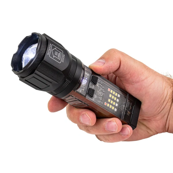 Фонарь ручной аккумуляторный с солнечной панелью (6 режимов работы, аккум. 1800мАч, 15Вт, время работы 2-6ч, время зар. 4ч, max расстояние 2000м)