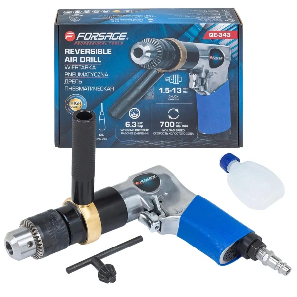 Дрель пневматическая (700об/мин, патрон - 1.5-13мм,6.3bar)